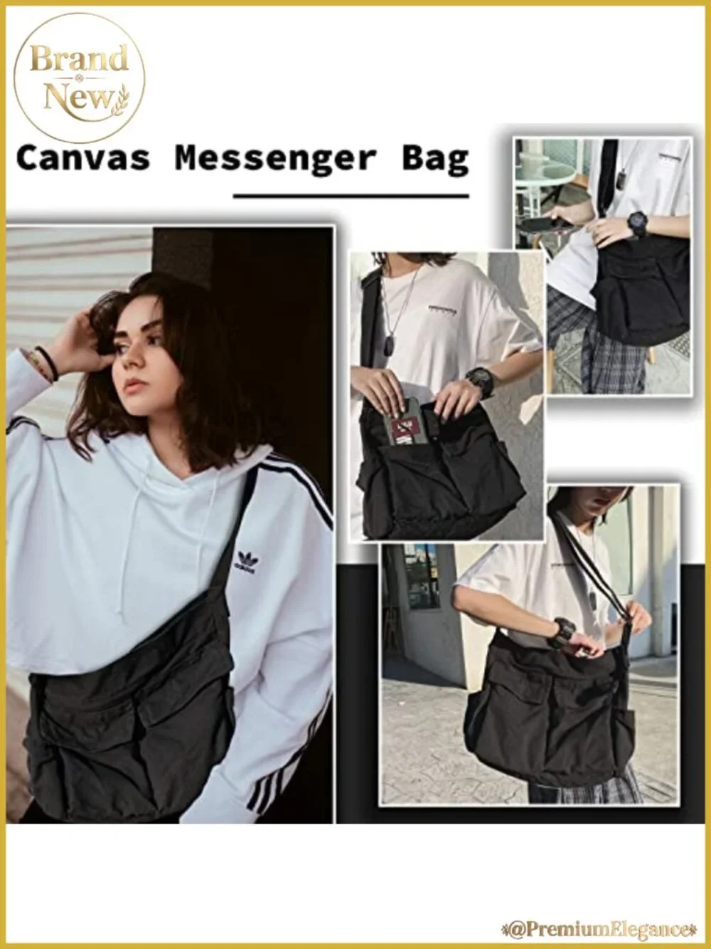 Canvas Messenger Bag Large Hobo Crossbody Tote with Multiple Pockets Shoulder